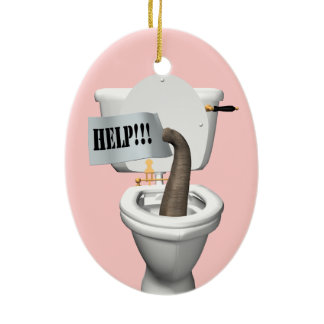 Elephant Stuck In Toilet Ceramic Ornament