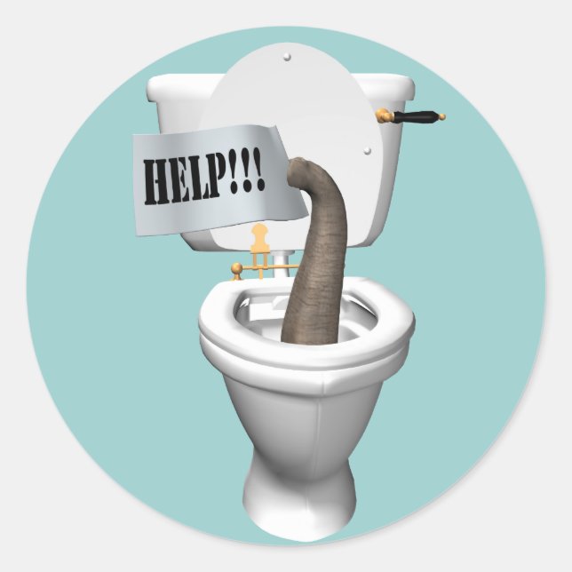 Elephant Stuck In Toilet Classic Round Sticker (Front)