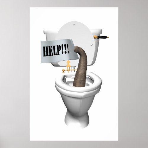 Elephant Stuck In Toilet Poster