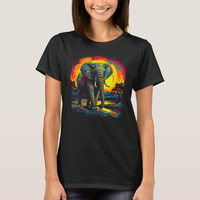 Elephant Sun Zoo Jungle Nature Designer T-Shirt (Front)