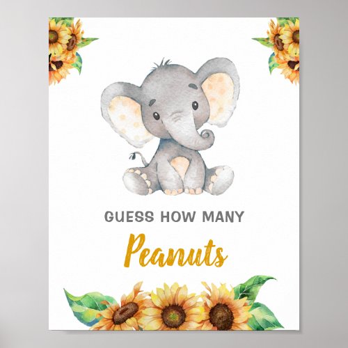 Elephant Sunflower Autumn Guess How Many Peanuts Poster