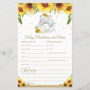 Elephant Sunflower Baby Predictions Advice Card