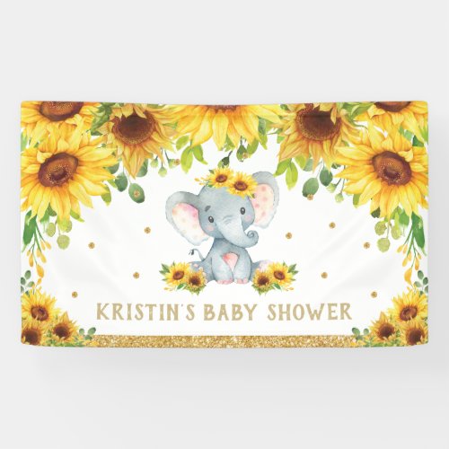 Elephant Sunflower Baby Shower Birthday Backdrop Banner