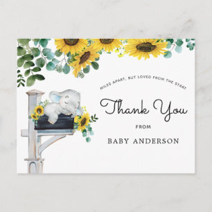 Elephant Sunflower Baby Shower by Mail Thank You Postcard