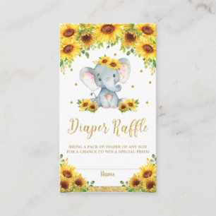 Elephant Sunflower Baby Shower Diaper Raffle Enclosure Card