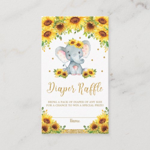 Elephant Sunflower Baby Shower Diaper Raffle Enclosure Card