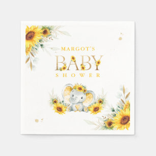 Elephant Sunflower Baby Shower Gender Neutral Napkins