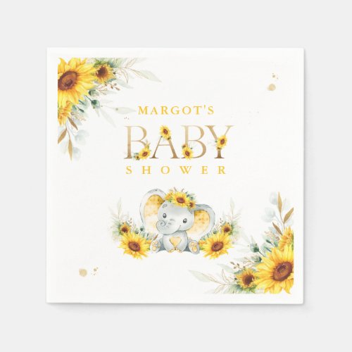 Elephant Sunflower Baby Shower Gender Neutral Napkins