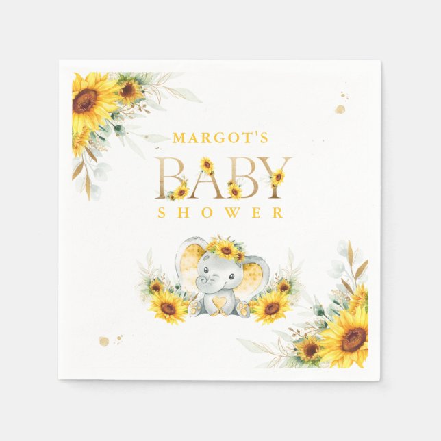 Elephant Sunflower Baby Shower Gender Neutral Napkins (Front)