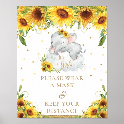 Elephant Sunflower Baby Shower Wear Mask Distance Poster