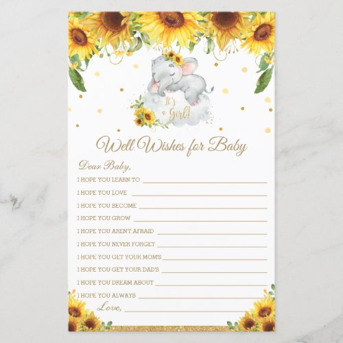 Elephant Sunflower Baby Well Wishes for Baby Card