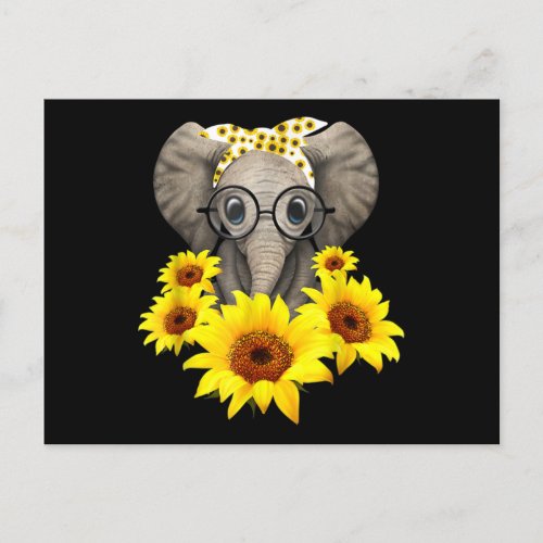 Elephant Sunflower Cute Elephant Love Sunflower Announcement Postcard