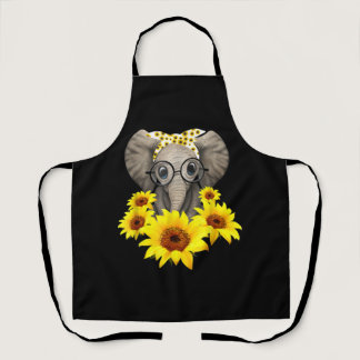 Elephant Sunflower Cute Elephant Love Sunflower Apron