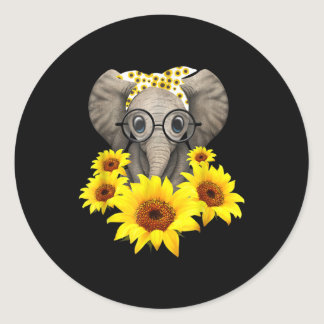 Elephant Sunflower Cute Elephant Love Sunflower Classic Round Sticker