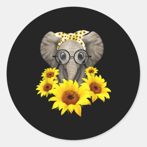 Elephant Sunflower Cute Elephant Love Sunflower Classic Round Sticker