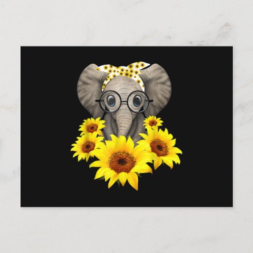 Elephant Sunflower Cute Elephant Love Sunflower Invitation Postcard