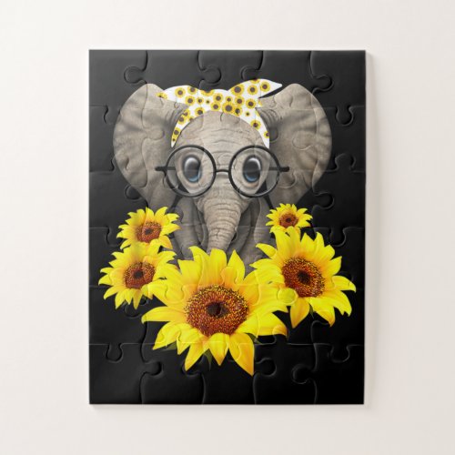 Elephant Sunflower Cute Elephant Love Sunflower Jigsaw Puzzle