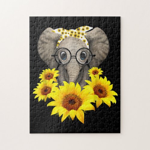 Elephant Sunflower Cute Elephant Love Sunflower Jigsaw Puzzle