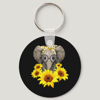 Elephant Sunflower Cute Elephant Love Sunflower Keychain