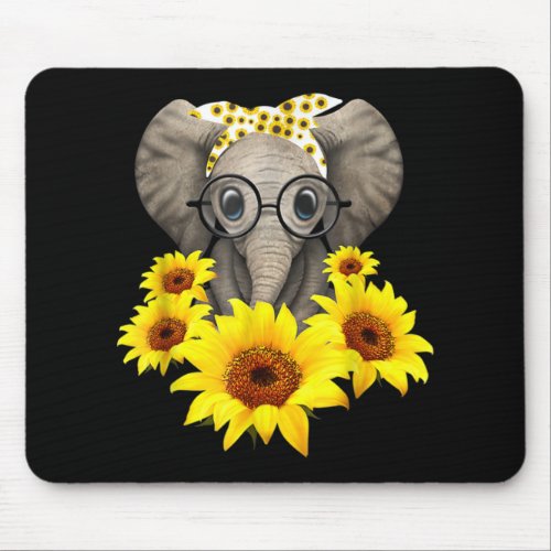 Elephant Sunflower Cute Elephant Love Sunflower Mouse Pad