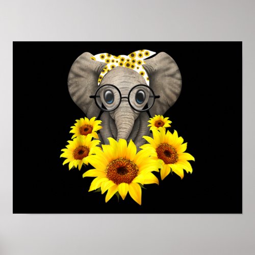 Elephant Sunflower Cute Elephant Love Sunflower Poster