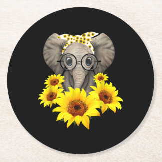 Elephant Sunflower Cute Elephant Love Sunflower Round Paper Coaster