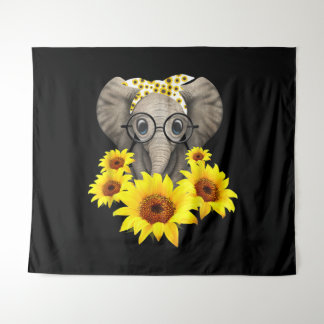Elephant Sunflower Cute Elephant Love Sunflower Tapestry