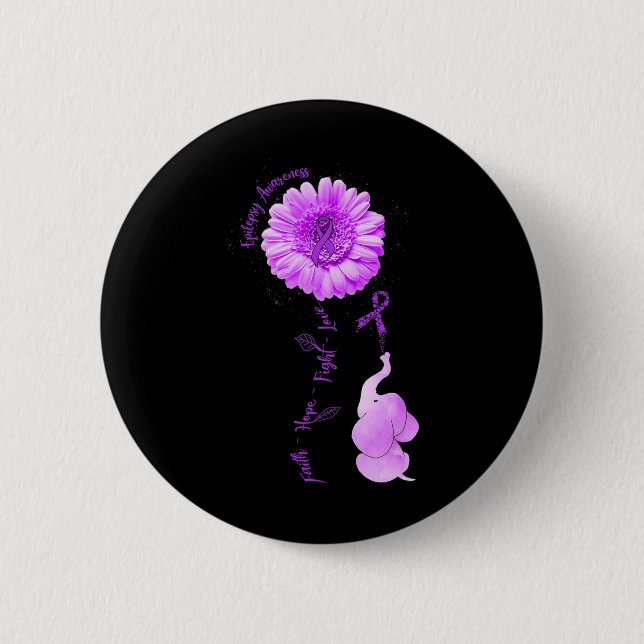 Elephant Sunflower Faith Hope Fight Love Epilepsy  Button (Front)