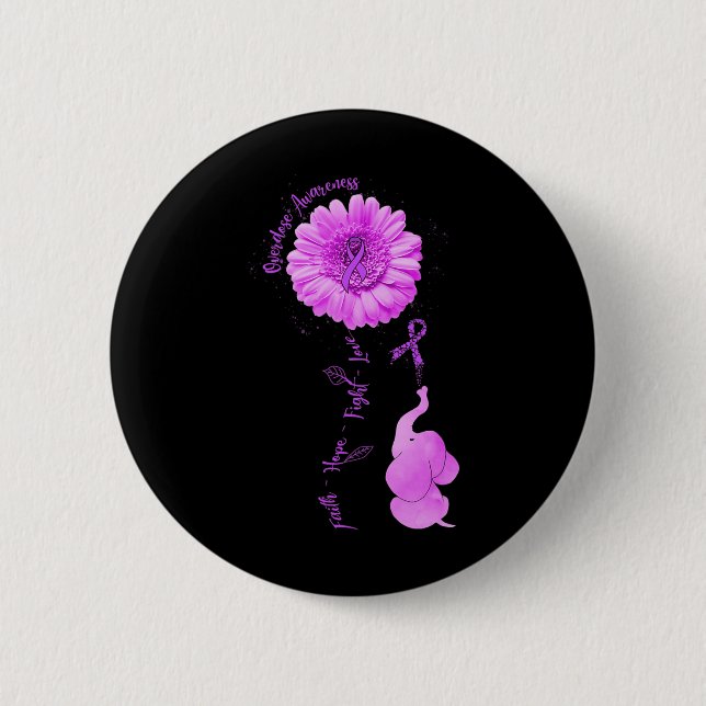 Elephant Sunflower Faith Hope Fight Love Overdose  Button (Front)