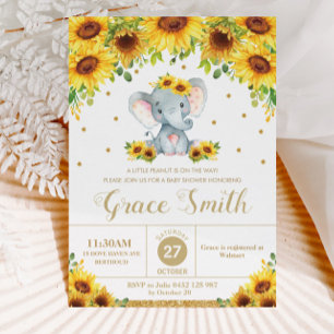 Elephant Sunflower Floral Baby Shower Girl Invitation