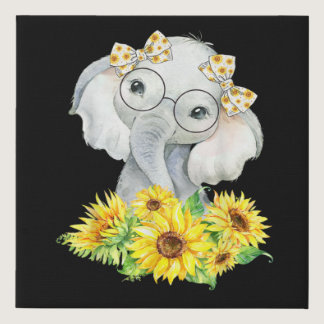 Elephant Sunflower Gifts Faux Canvas Print