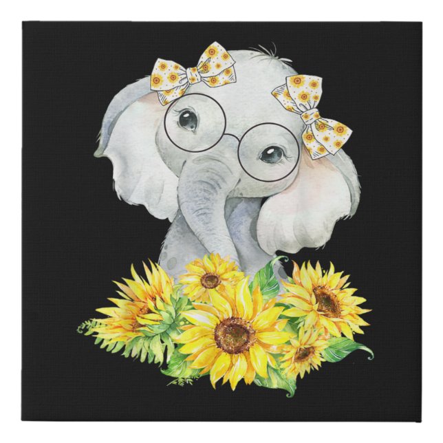 Elephant Sunflower Gifts Faux Canvas Print (Front)