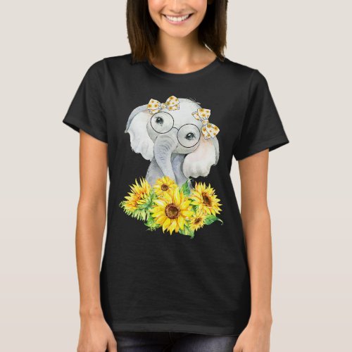 Elephant Sunflower Gifts for Girls Boys T_Shirt