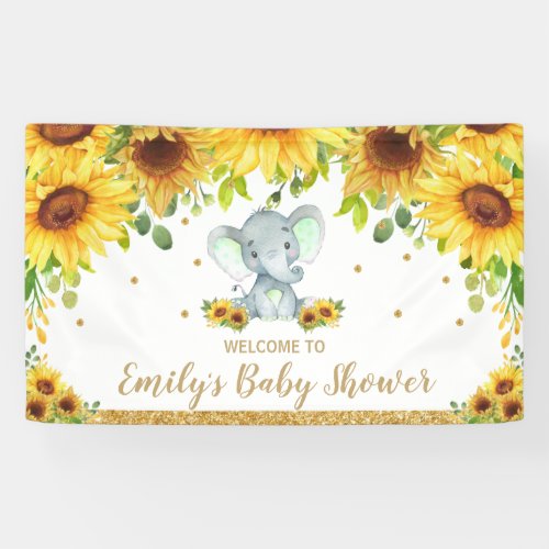 Elephant Sunflower Neutral Baby Shower Backdrop Banner