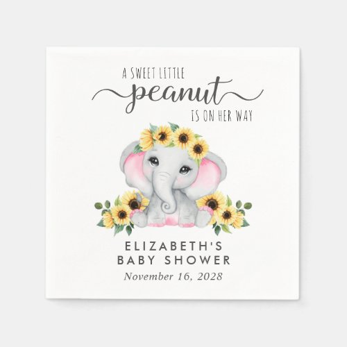 Elephant Sunflowers Baby Girl Shower Napkins