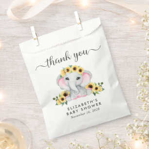 Elephant Sunflowers Baby Girl Shower Thank You Favor Bag