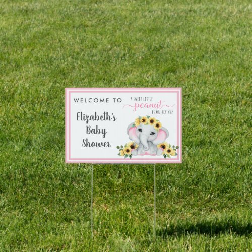 Elephant Sunflowers Baby Girl Shower Welcome Sign