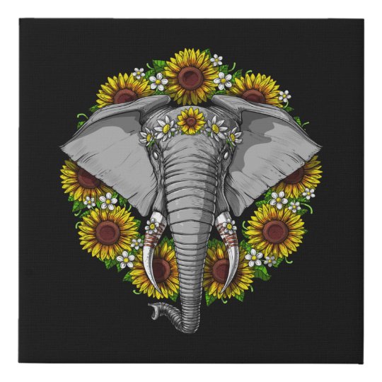 Elephant Sunflowers Faux Canvas Print