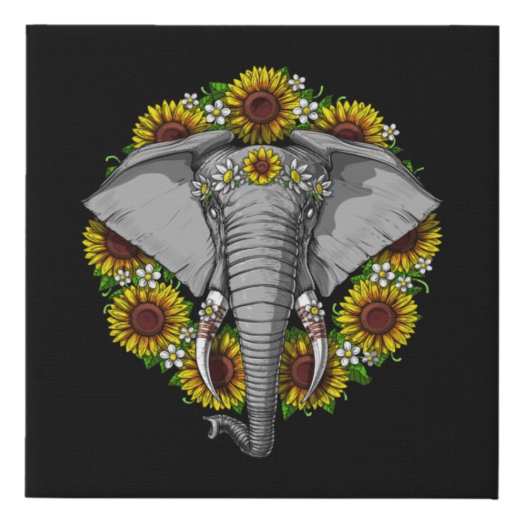 Elephant Sunflowers Faux Canvas Print Zazzle