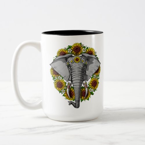 Elephant Sunflowers Two_Tone Coffee Mug
