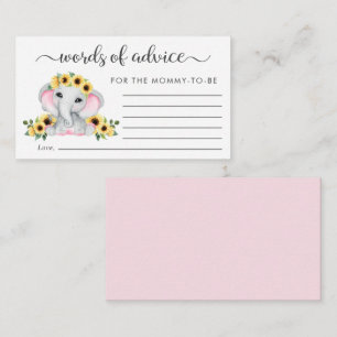 Elephant Sunflowers Words of Advice Baby Shower Enclosure Card