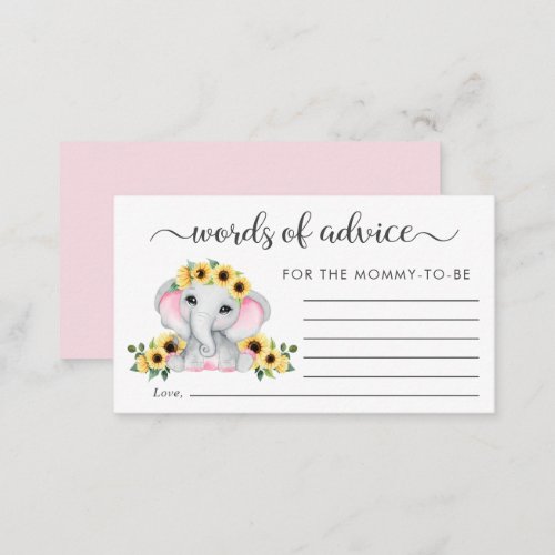 Elephant Sunflowers Words of Advice Baby Shower Enclosure Card