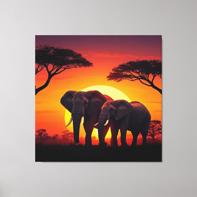 Elephant Sunset Canvas. Canvas Print (Front)