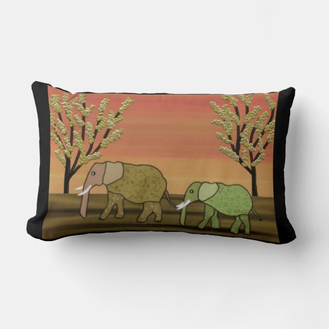 Elephant Sunset Lumbar Pillow (Front)
