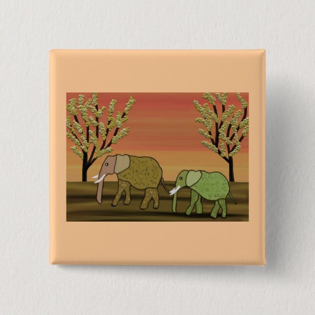 Elephant Sunset Pinback Button (Front)