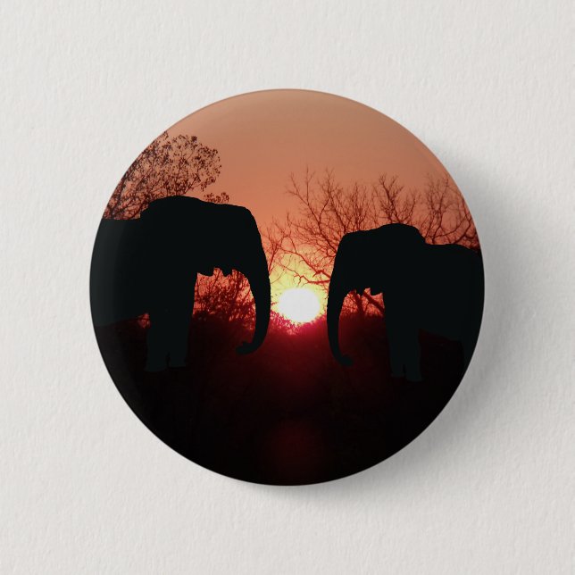 Elephant Sunset Silhouette Button (Front)