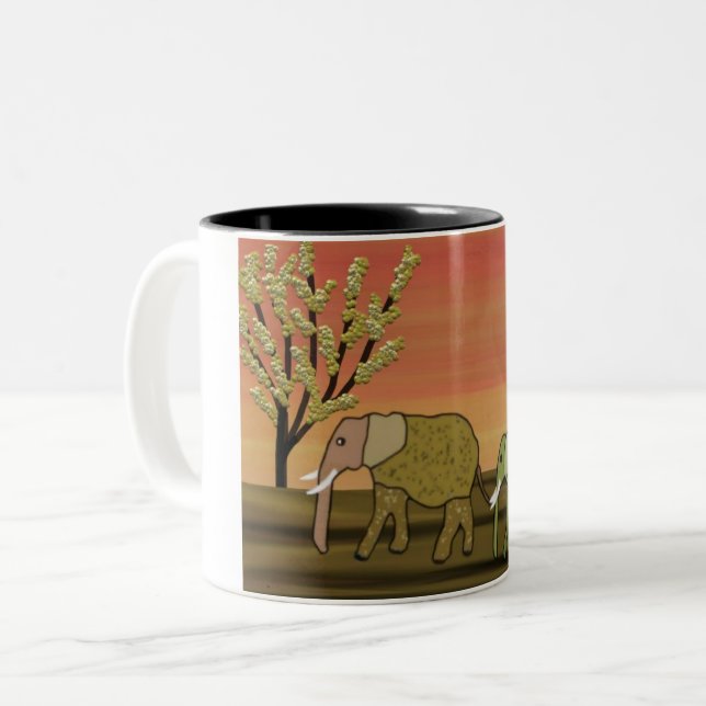 Elephant Sunset Two-Tone Coffee Mug (Front Left)