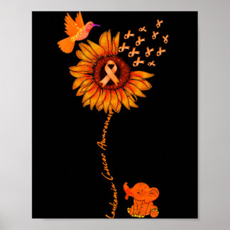 Elephant Suower Orange Ribbon Leukemia Cancer Poster