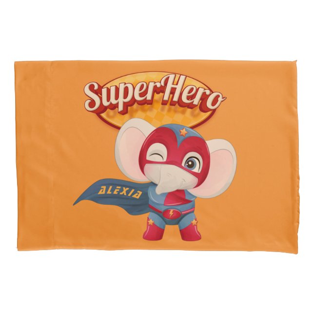 🦸‍♀️Elephant Superhero Custom Name  Pillow Case (Front)
