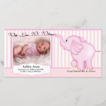 Elephant Sweet Baby Girl Birth Announcement by celebrateitinvites at Zazzle